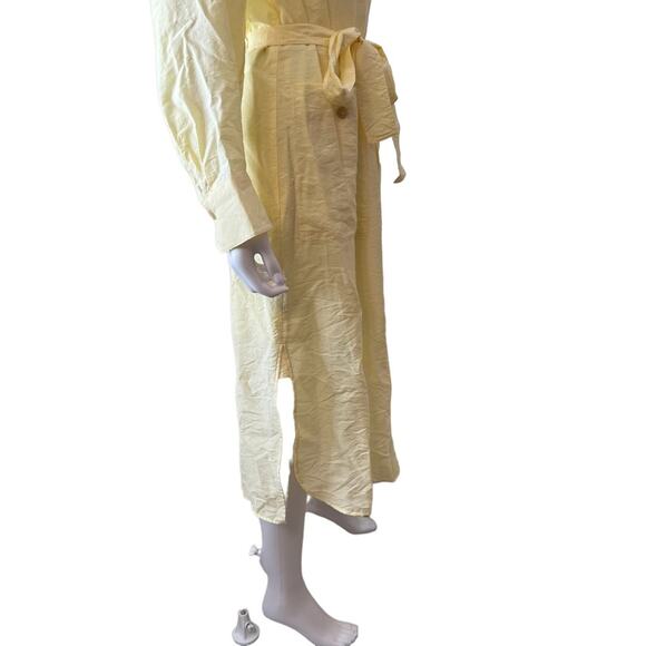 VINCE Pale Yellow Crepe de Chine Belted Button-Down Midi Dress, M - Picture 6 of 10